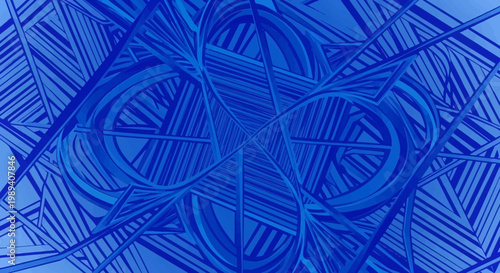 Abstract Blue Geometric Pattern with Intersecting Lines and Circular Shapes