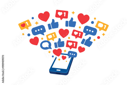 Explosion of social media icons emanating from a smartphone Vector