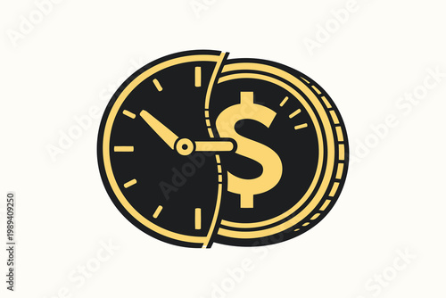 Clock divided by dollar symbol emphasizing time and money management balance Vector