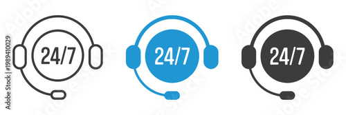 Customer Service Headset Icons 24/7 Support Call Center Technical Assistance UI Design Vector Illustration Design Isolated Background