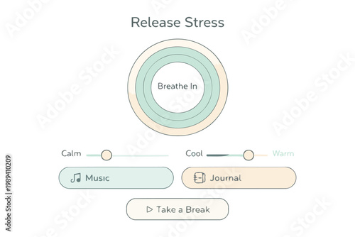 Relaxation app interface for stress relief with breathing exercise option Vector