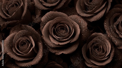 Obraz na płótnie しっとりと水滴がついた黒いバラのクローズアップ写真。花の美しさを強調した背景素材用画像。
