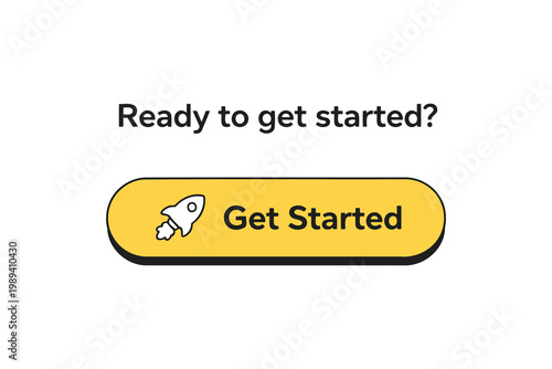 Animated button inviting users to begin an action with a rocket icon Vector