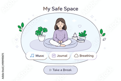 A person finding tranquility in their safe and calming personal space Vector