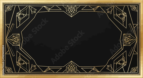 Elegant Art Deco Style Gold Geometric Frame on Black Background