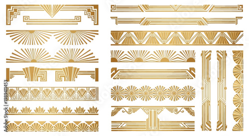 Set of Decorative Art Deco Gold Border Elements and Dividers