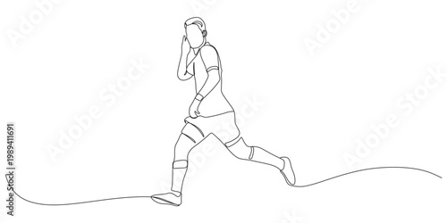 Continuous line of a soccer player celebrating after scoring a goal against the opponent