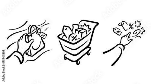 Shopping Icons Bag Trolley and Discounts
