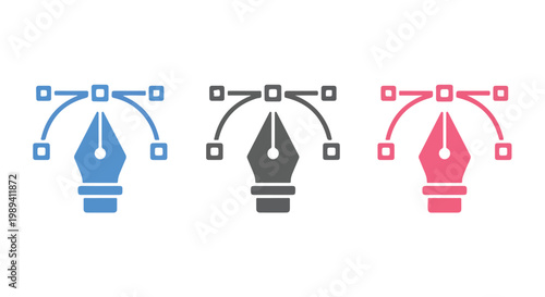 Stylish vector illustration of a fountain pen nib in blue black and pink colors on white background