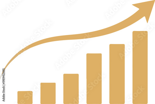 Growth trajectory illustrated by increasing bar graph and upward arrow Vector, illustration