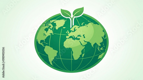 Minimalist flat vector icon of a green earth with a single sprout