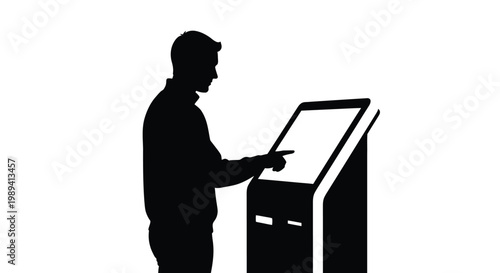 Silhouette of a man interacting with a digital kiosk or touchscreen