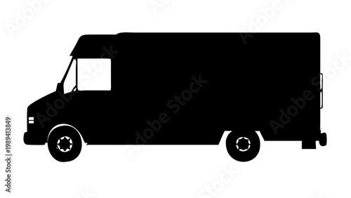Black Food Truck Silhouette Vector Icon Side View Isolated on White