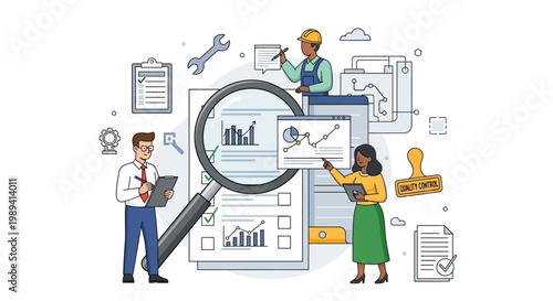 Business Team Analyzing Financial Data with Magnifying Glass and Charts
