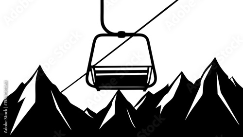 Ski Lift Chairlift and Mountain Peaks Silhouette Vector Icon Isolated on White