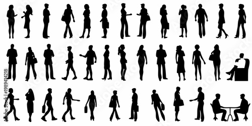 Collection of diverse silhouettes depicting people in various postures