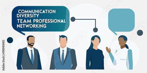 Diverse team communication and networking concepts illustrated with people
