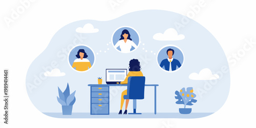 Woman participating in a virtual meeting with colleagues on a laptop