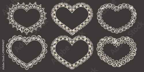 Intricate silver heart shaped frames arranged in a symmetrical pattern