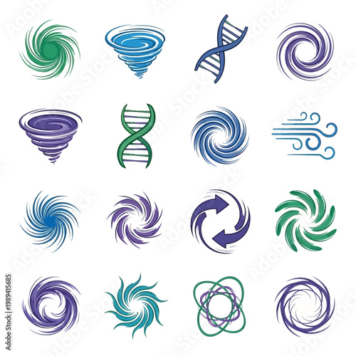 Scientific DNA Double Helix and Genetic Research Icons Vector Set