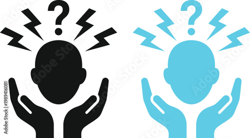 Confused, puzzled, thinking, question mark icons, problem solving, idea generation