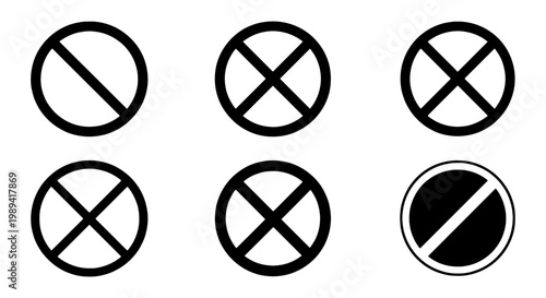 Prohibition sign vector collection, black stop and forbidden symbols set, minimalist restricted area icons for safety and warning notices