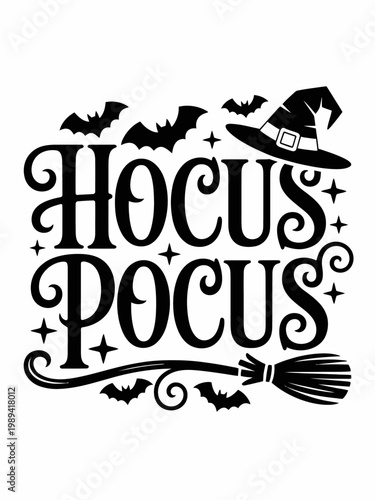 A playful, Halloween-themed typography featuring the phrase 'Hocus Pocus'.