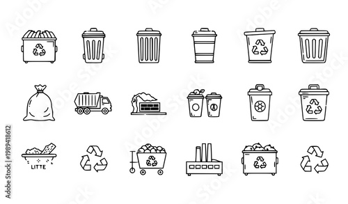 Dumpster waste 15 icon set garbage recycling container outline vector