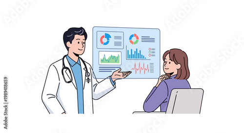 Doctor Explains Medical Data to Patient with Charts and Graphs