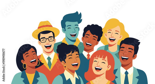 Diverse group of people laughing together illustration