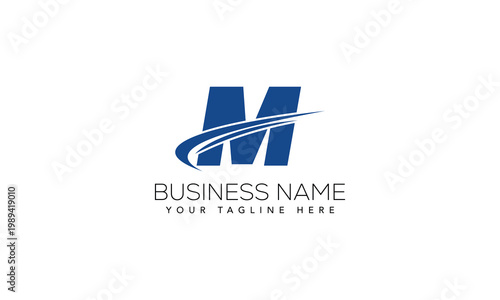 Letter m logo with abstract swoosh for business growth, letter