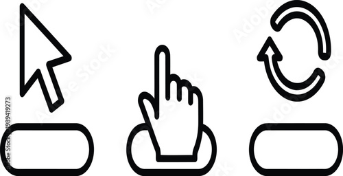 Computer icons hand cursor and recycle symbol in black outline