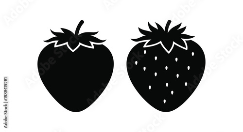 Two black strawberry shapes are displayed against a plain white background silhouette