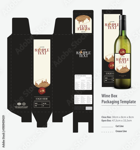 Schilderij op canvas Wine box packaging template, wine packaging design, cardboard wine box, wine bot