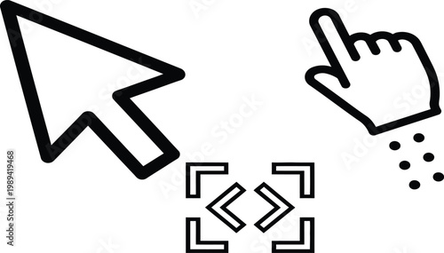 Clicking and selection cursor hand and target icon illustration