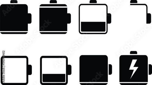 Battery level indicators a set of charging state icons