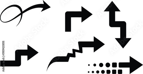 Collection of black arrows various styles and directions illustrated
