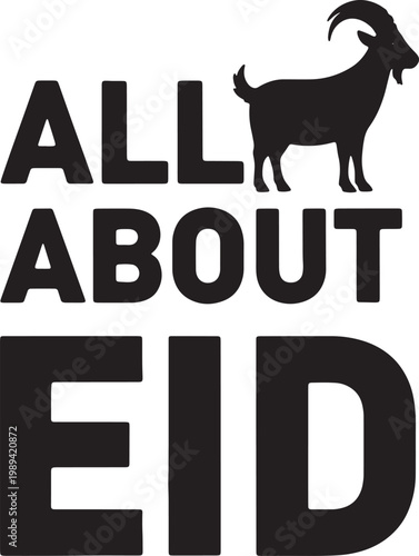 Black silhouette of a goat above bold text celebrating Eid al Adha during a festive occasion