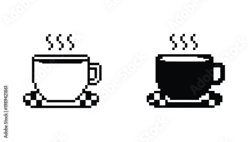 Pixel Art Coffee Cup Icons Steaming Retro Digital Design Element