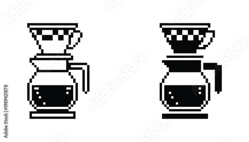 Pixel Art Coffee Pour Over Brewer Icon Design Graphic Element