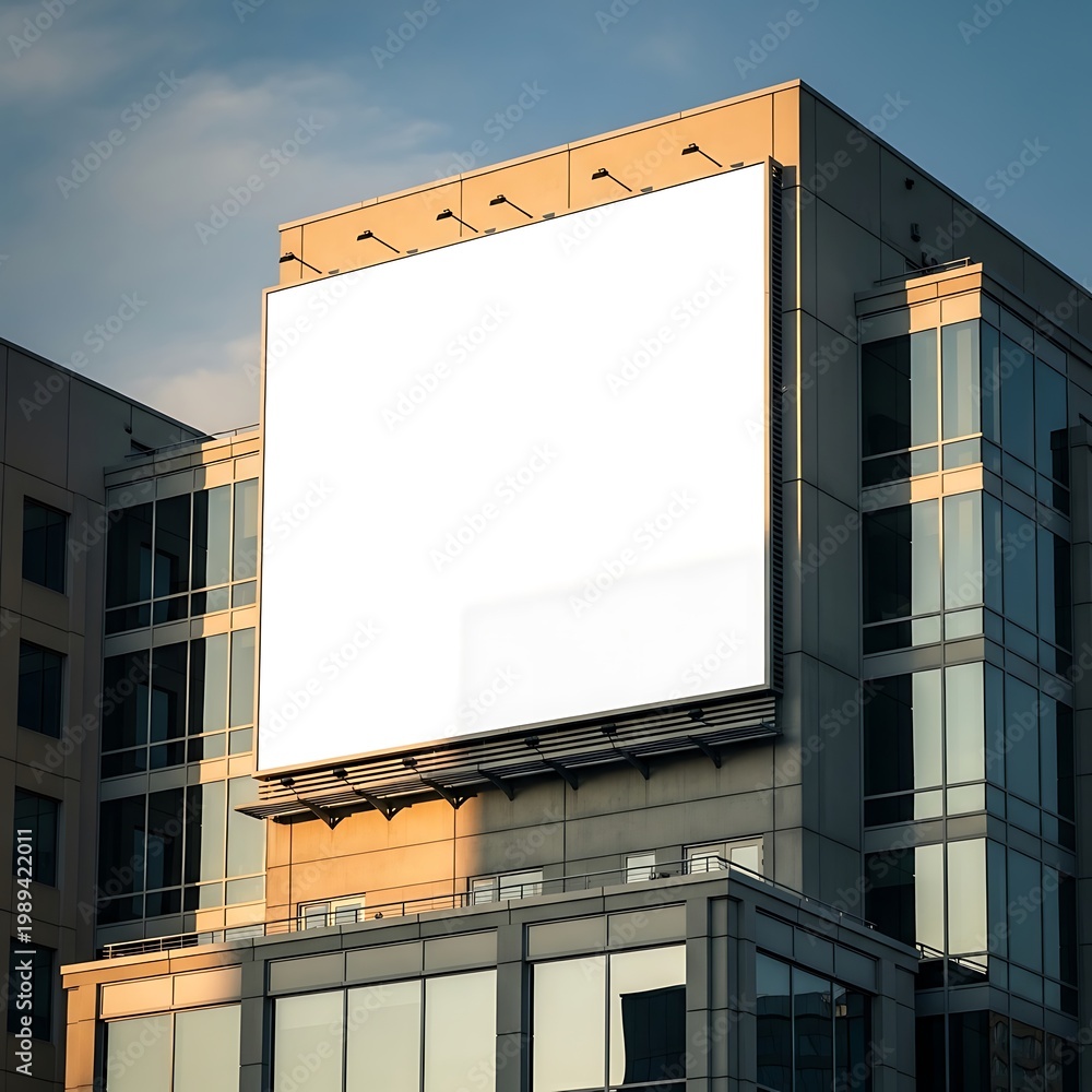 Obraz premium Blank Billboard on Modern Building Facade.