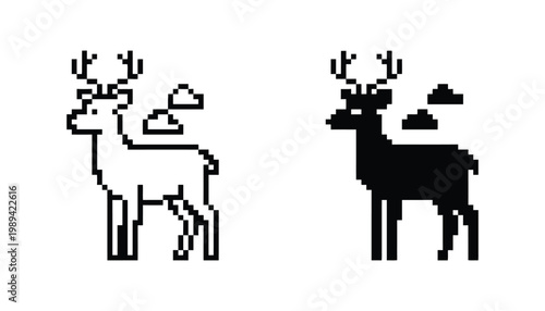 Pixel Deer Standing Retro Game Asset