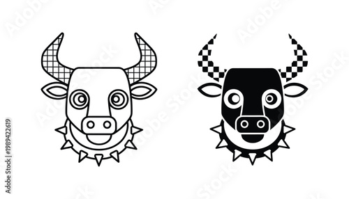 Bull Ox Head Icon Vector Design Black White Finance Market Business Logo Mascot