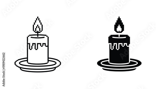 Pixel Candle Icon Burning Flame UI Element Vector Graphic
