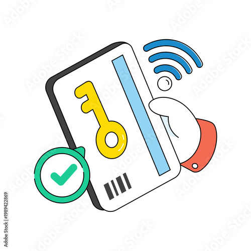 A colored design icon of card key 