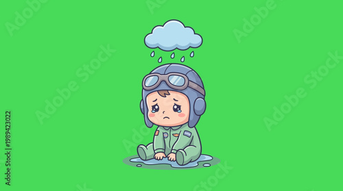 Sad Baby Pilot Under Rain Cloud