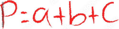 Handwritten Mathematical Perimeter Formula P = a + b + c in Red Ink