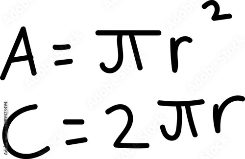 Foto Area and Circumference of a Circle Formulas in Handwritten Sketch Style