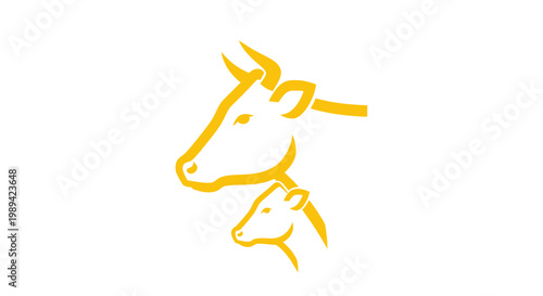 Golden Cow and Calf Icon Silhouette - Livestock Farming and Agriculture Symbol