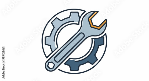 Icon depicting a wrench and gears, symbolizing repair and mechanics